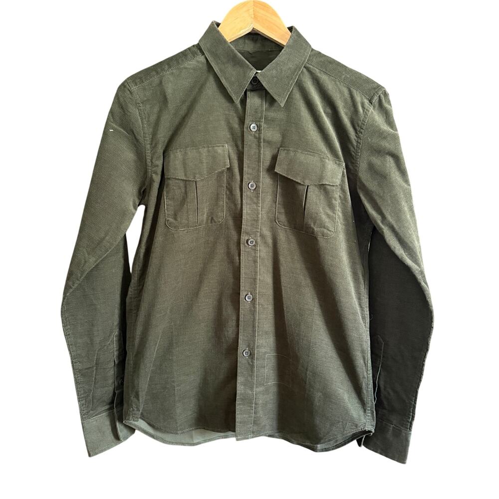 AR ALOHA RAG 100% Cotton Corduroy Dark Green Brown Button Down Shirt Extra Small